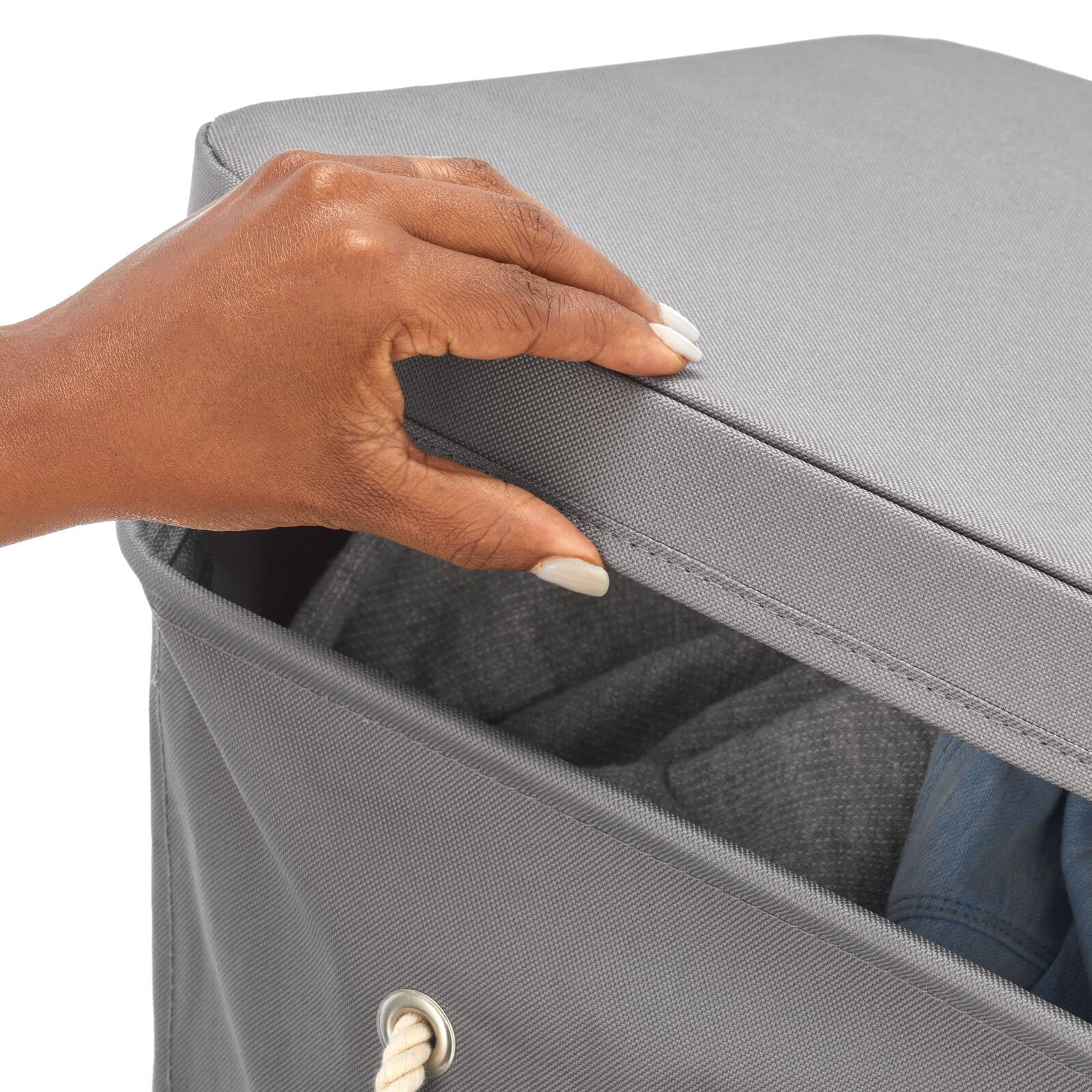 Mdesign Large Polyester Rolling Laundry Hamper With Wheels, Removable Lid, And Rope Carrying Handles, Collapsible Hampers With W